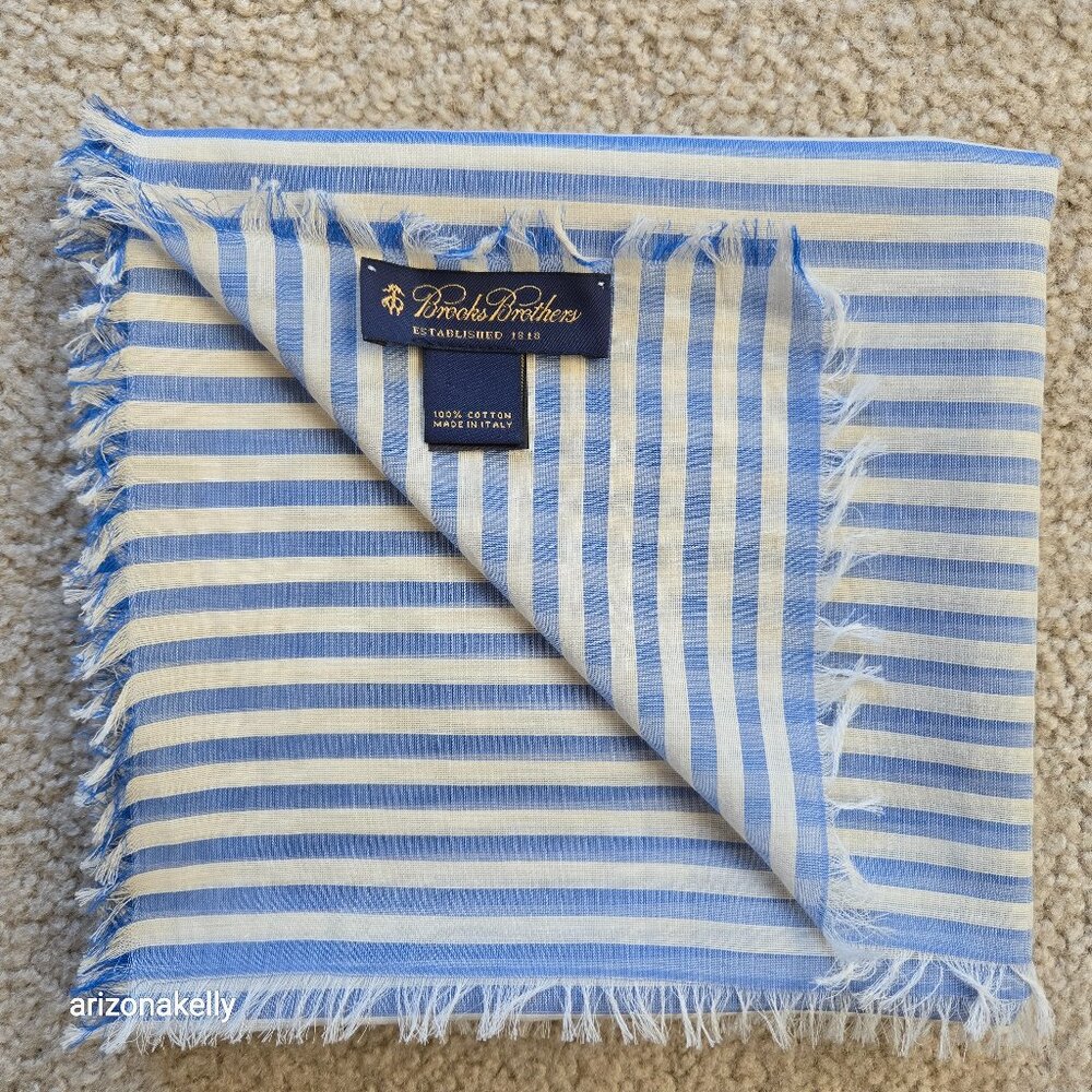 Brooks Brothers Lightweight Cotton Scarf Blue White Stripes